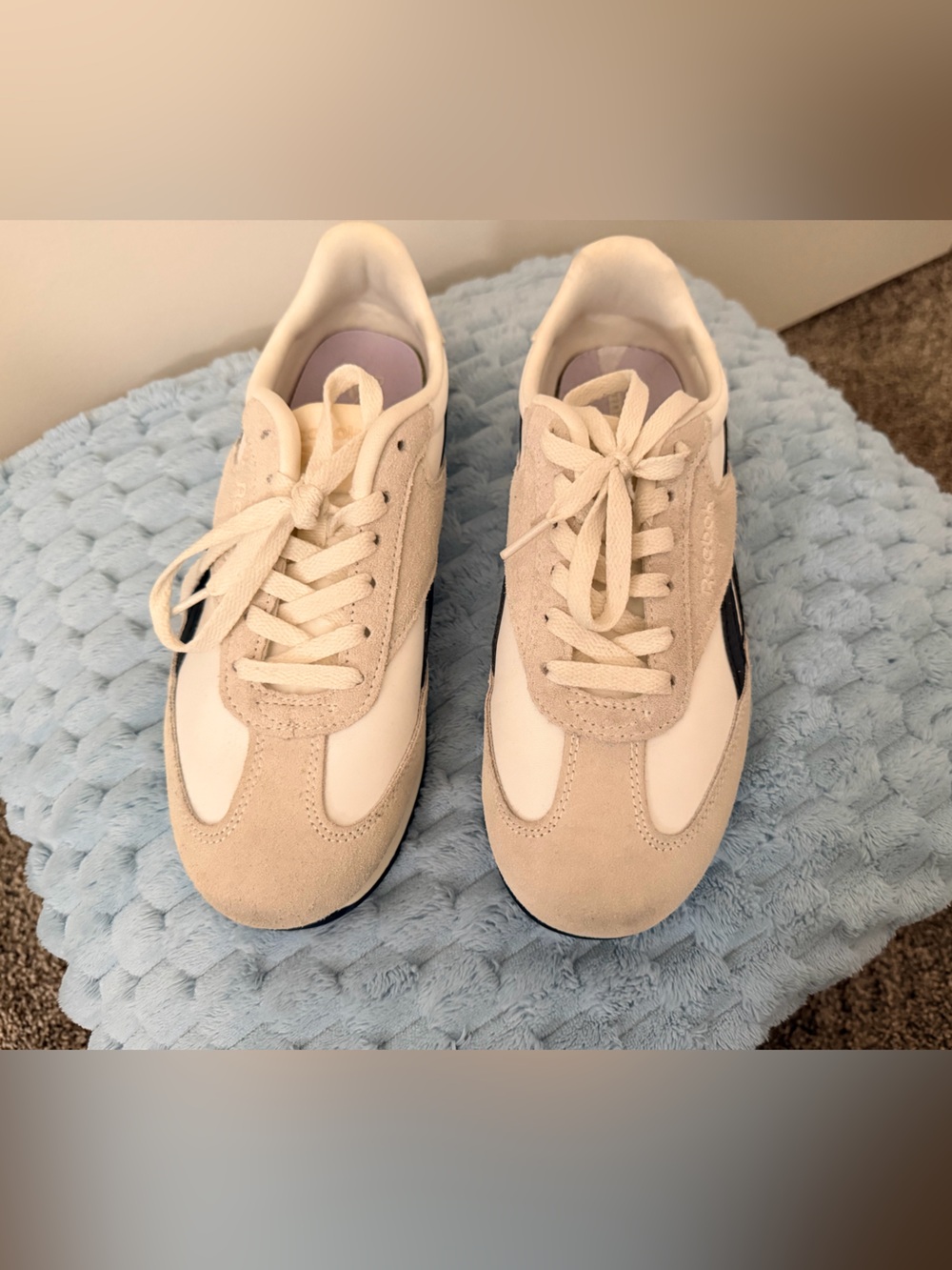Reebok Cream and White Women's Suede Lace-Up Sneakers